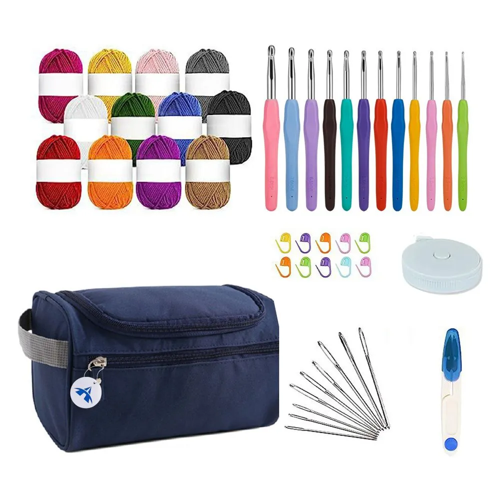 46 Piece Crochet Hook Kit Knitting Needles Yarn Crocheting Set with Bag