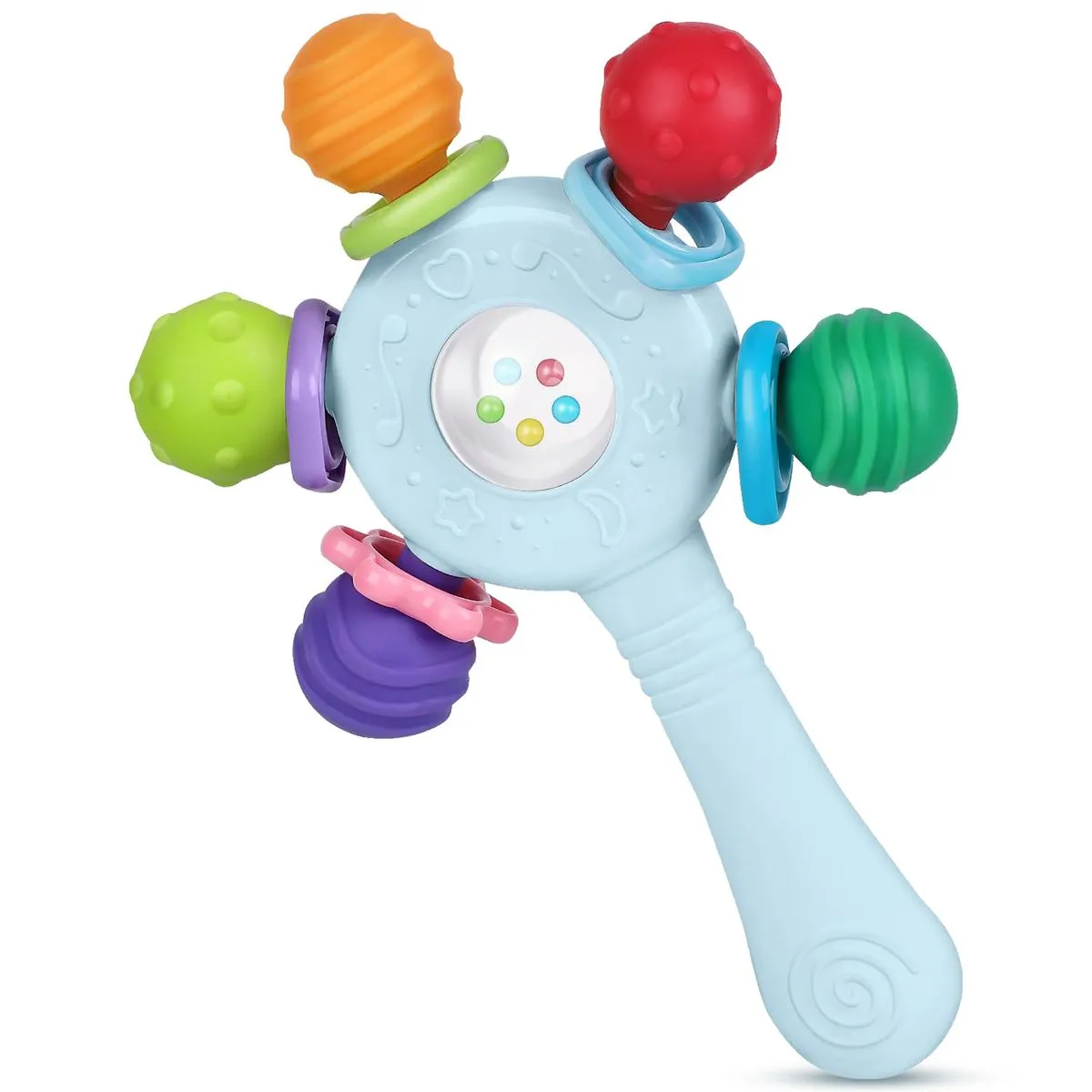 Blue Baby Teething Toys Rings - Silicone Infant Teethers with Rattle