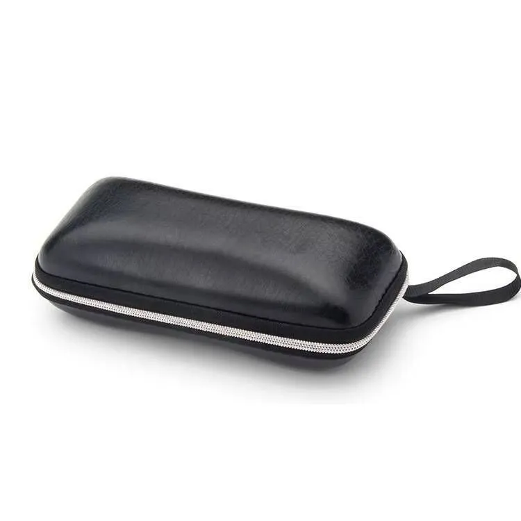 Leather Zippered Glasses Case, Dustproof and Wear-resistant - Black