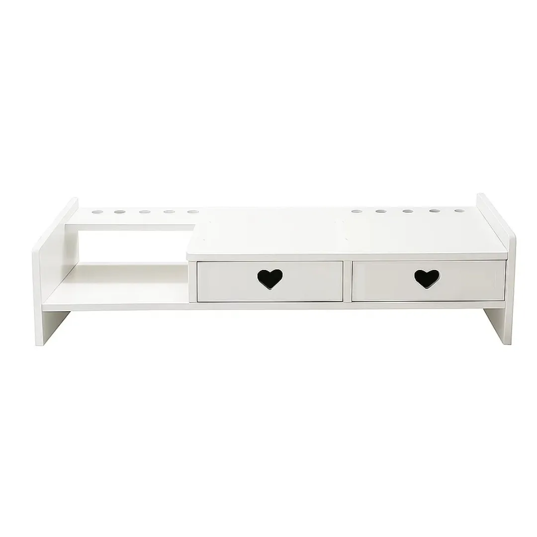 Computer Monitors Stand Riser Rack With 2 Drawers-Heart-Shaped Cutout Handl