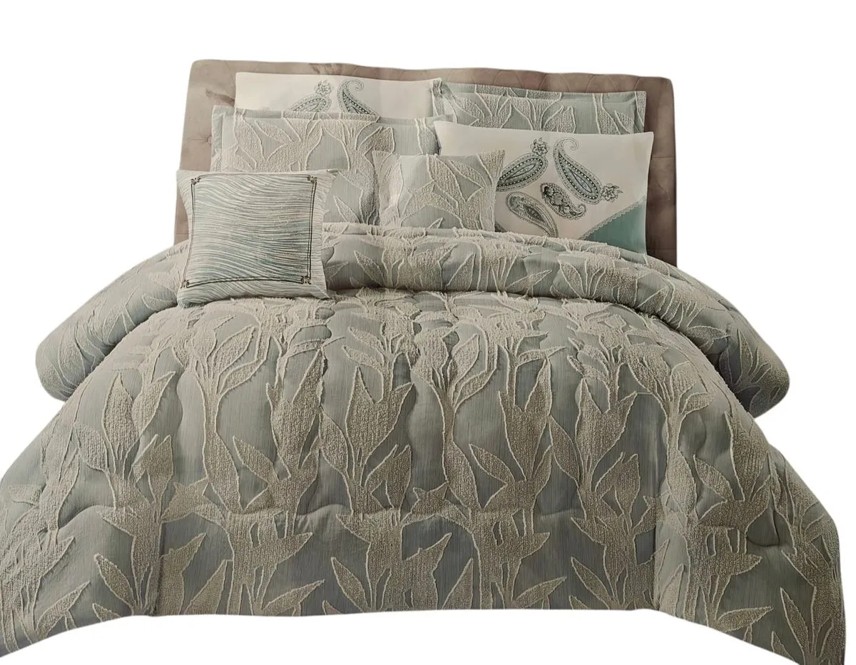 7 Piece Comforter Sets with 2 Cushions - Super King Size - Green