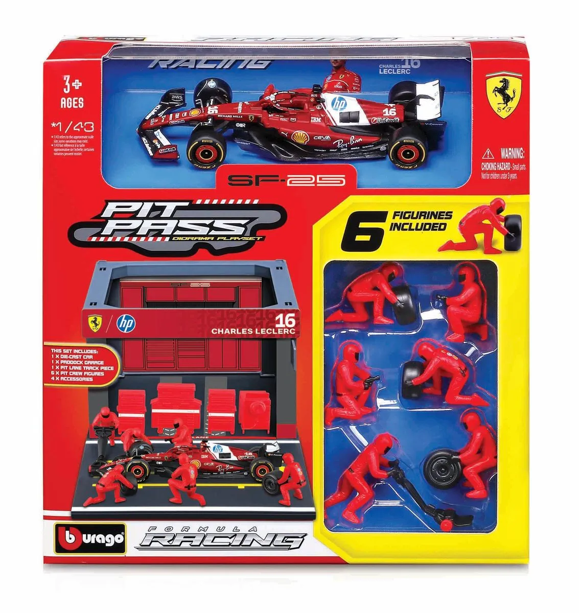 Bburago 1/43 Ferrari F1 SF-25 2025 Pit Pass #16 Charles Leclerc (33cm Long)
