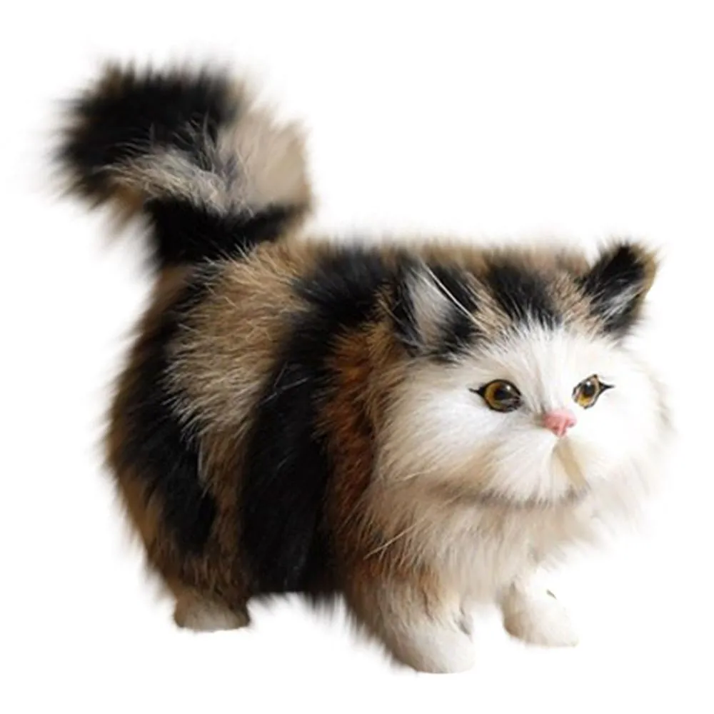 Toy Adorable Mini Interactive Fluffy Plush Kitten - 12cm - Black, Brown