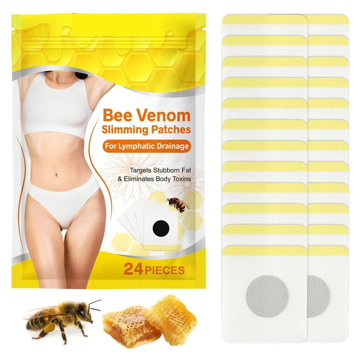 24-Piece Slimming Patches, Contains Honey Essence and Ginger Non-Irritating
