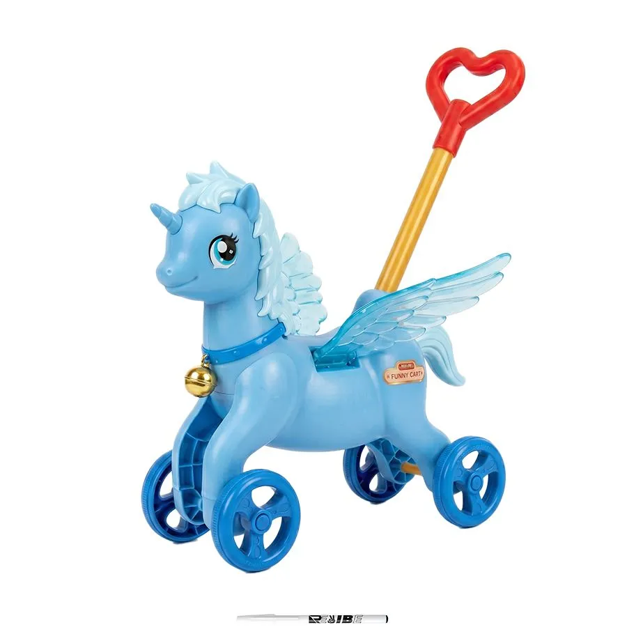 Toddler Fun Pegasus Push-Along Walker | Heart Handle | Toy With ReVibe Pen - Blue