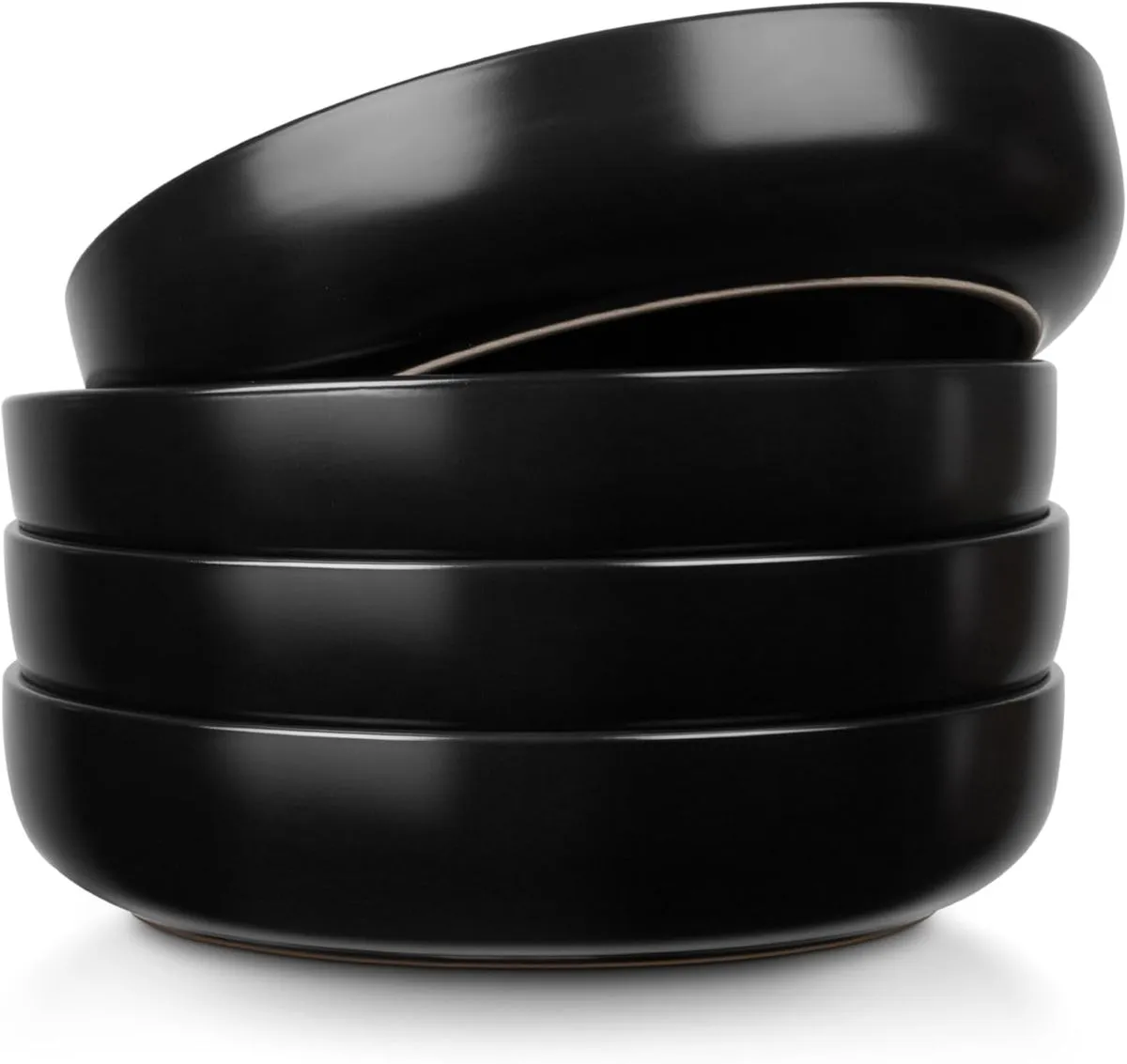HOMGEM Stoneware Pasta Bowls, 35oz Large Salad Pasta Serving Bowl Set of 4 - Matte Black