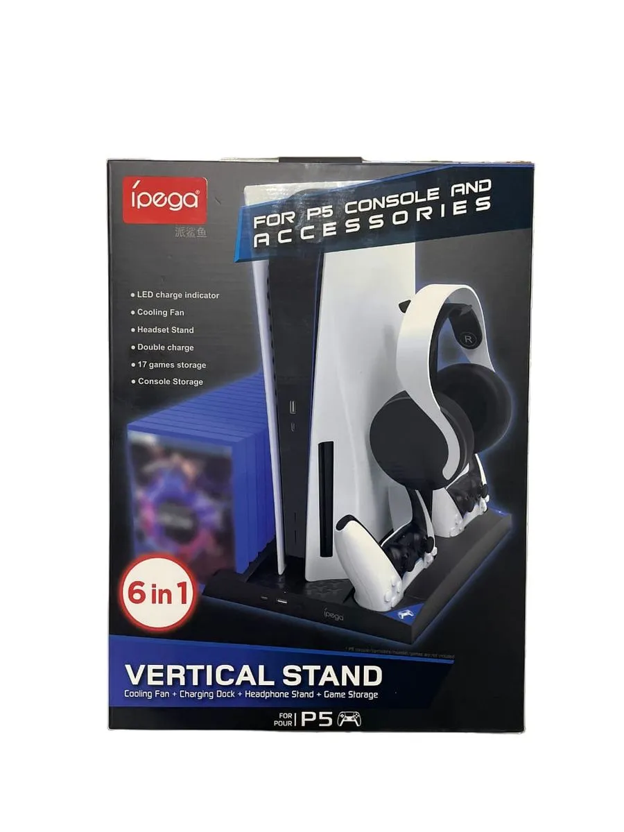 iPega PS5 6 in 1 Vertical Stand with Cooling Fans & Dual Port Charging Dock