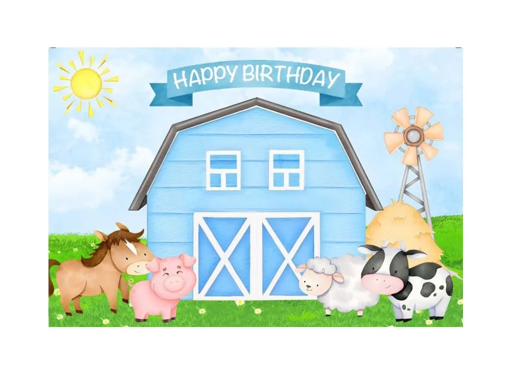 Small Kids Birthday Party Table and Photography Backdrop (Farm Barn Plain) - Blue