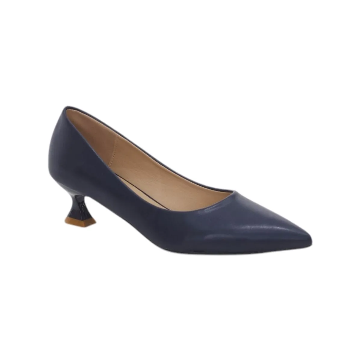 LaMara Paris Kitten Pointy Toe 4.5cm Heel Pu Court Shoes Navy