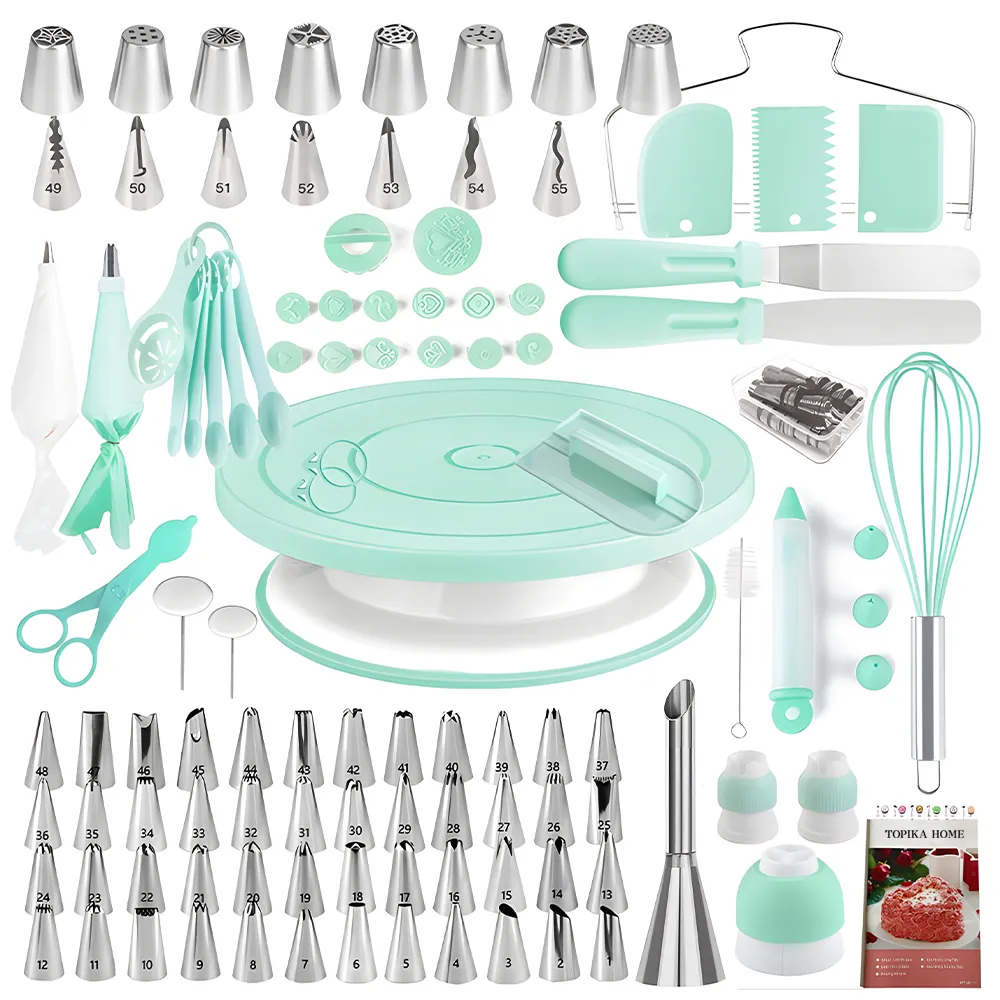 Topika - Cake Decorating Supplies Kit 137pcs with Turntable & Nozzles - Green