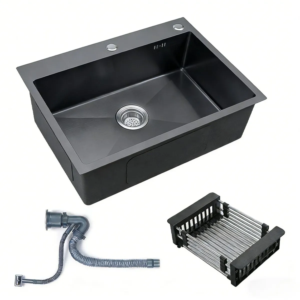 Drop In Kitchen Sink 304 Stainless Steel Single Bowl Black