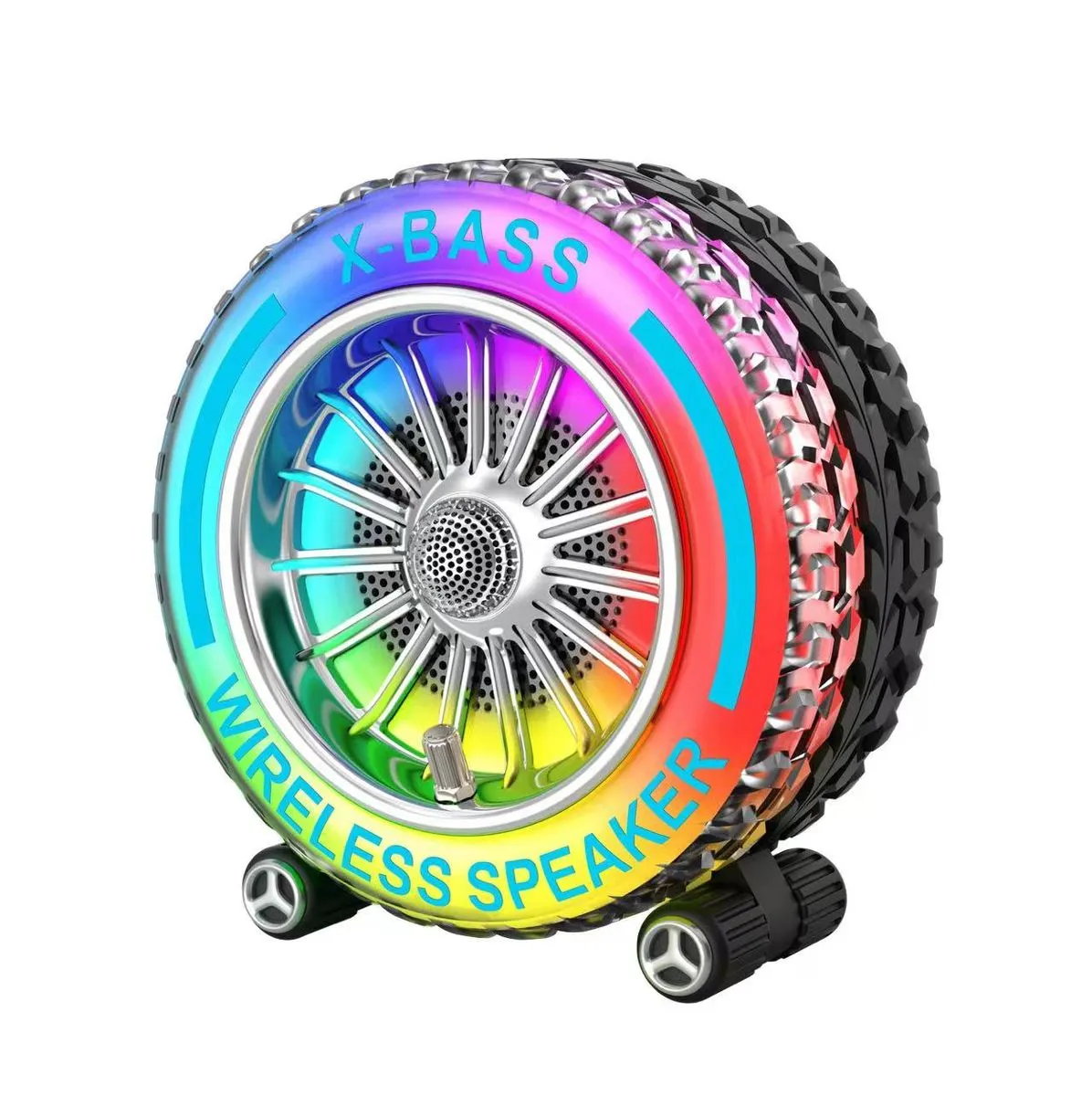Good quality Wireless Speakers With RGB Light Tire Shape - Silver