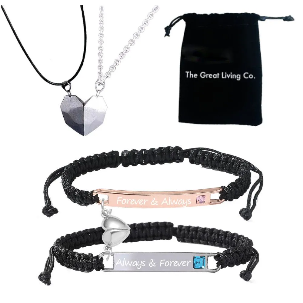 Magnetic Couple Bracelets & Heart Pendant Necklace in Lux Gift Bag-Forever