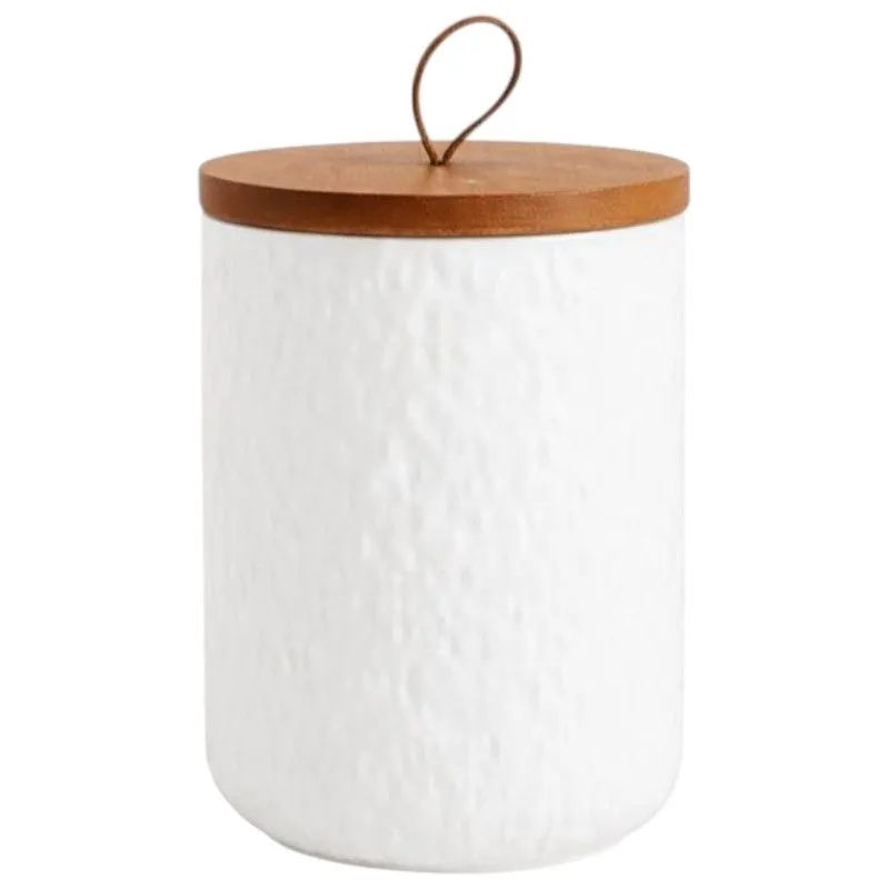 Sealed Ceramic Jar With Bamboo Lid - Matte White 