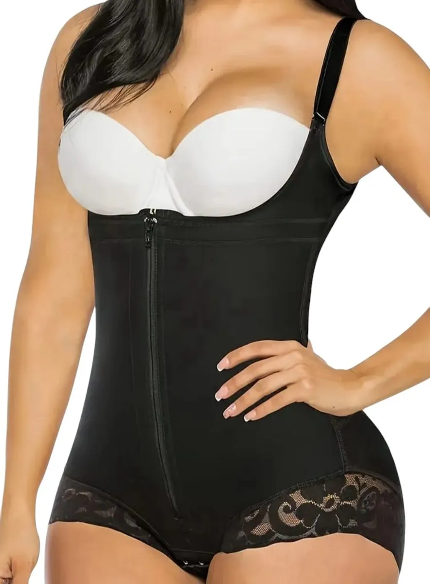 Women Tummy Control Body Shaper Zipper Open Bust Bodysuit