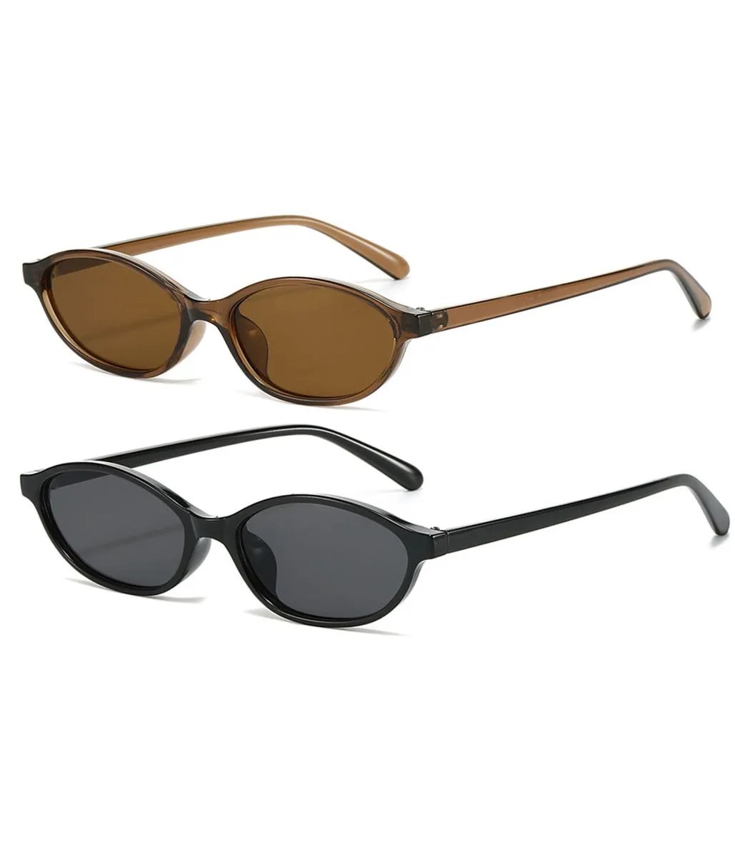 Retro Oval Sunglasses Women Chic Cat Eye 90s Narrow Shades UV Sunglasses