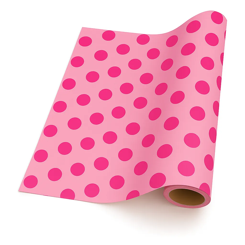 Gift Wrapping Paper 5m Roll - Pink & Cerise Spot & Stripe - Pink & Cerise Dot