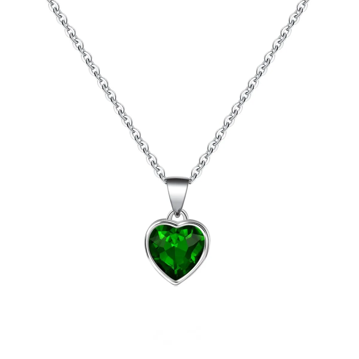 Heart Pendant Necklace for Women Sapphire Crystal Chain - Green