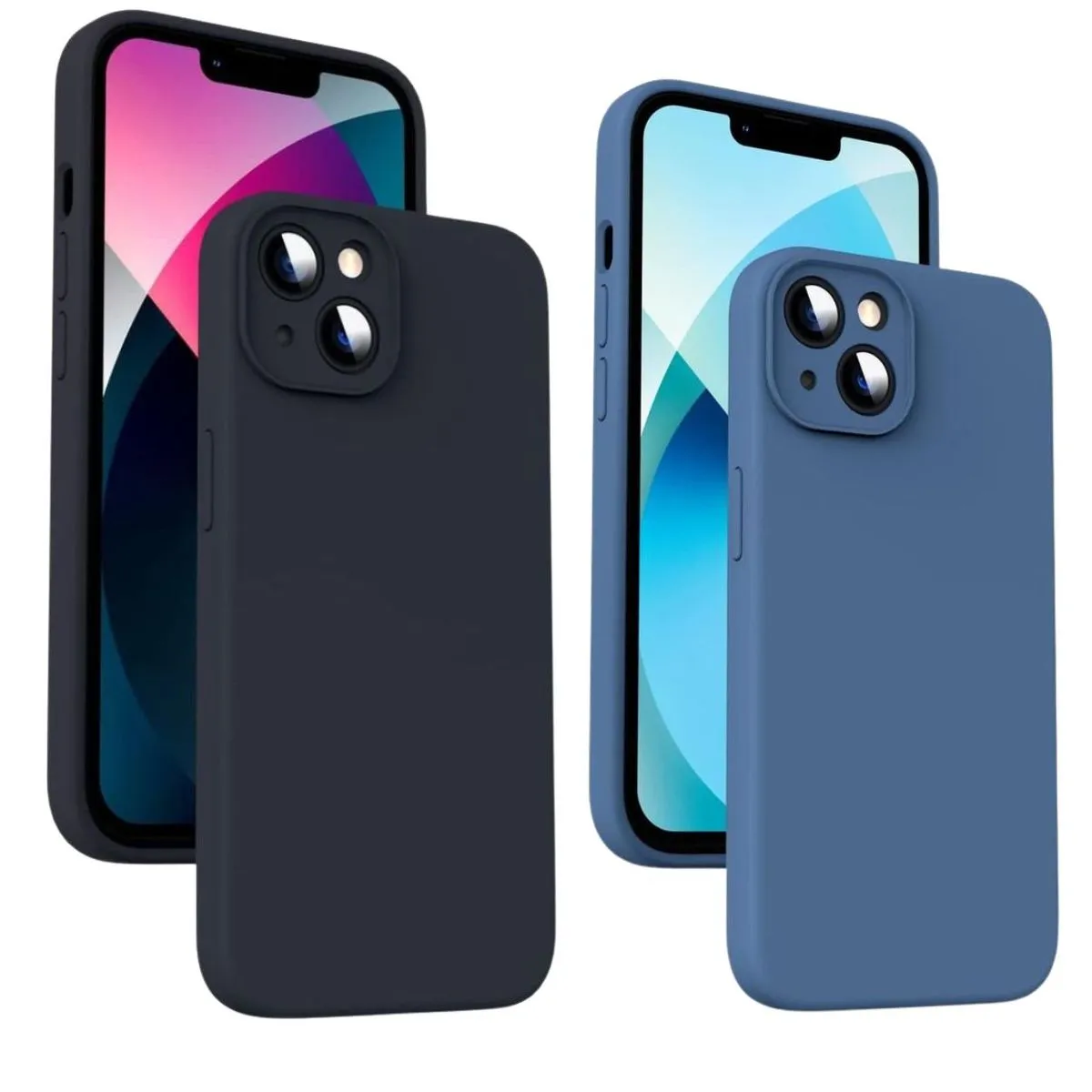 2 x Silicone Cover Comaptible With i Phone 13 - Black & Blue