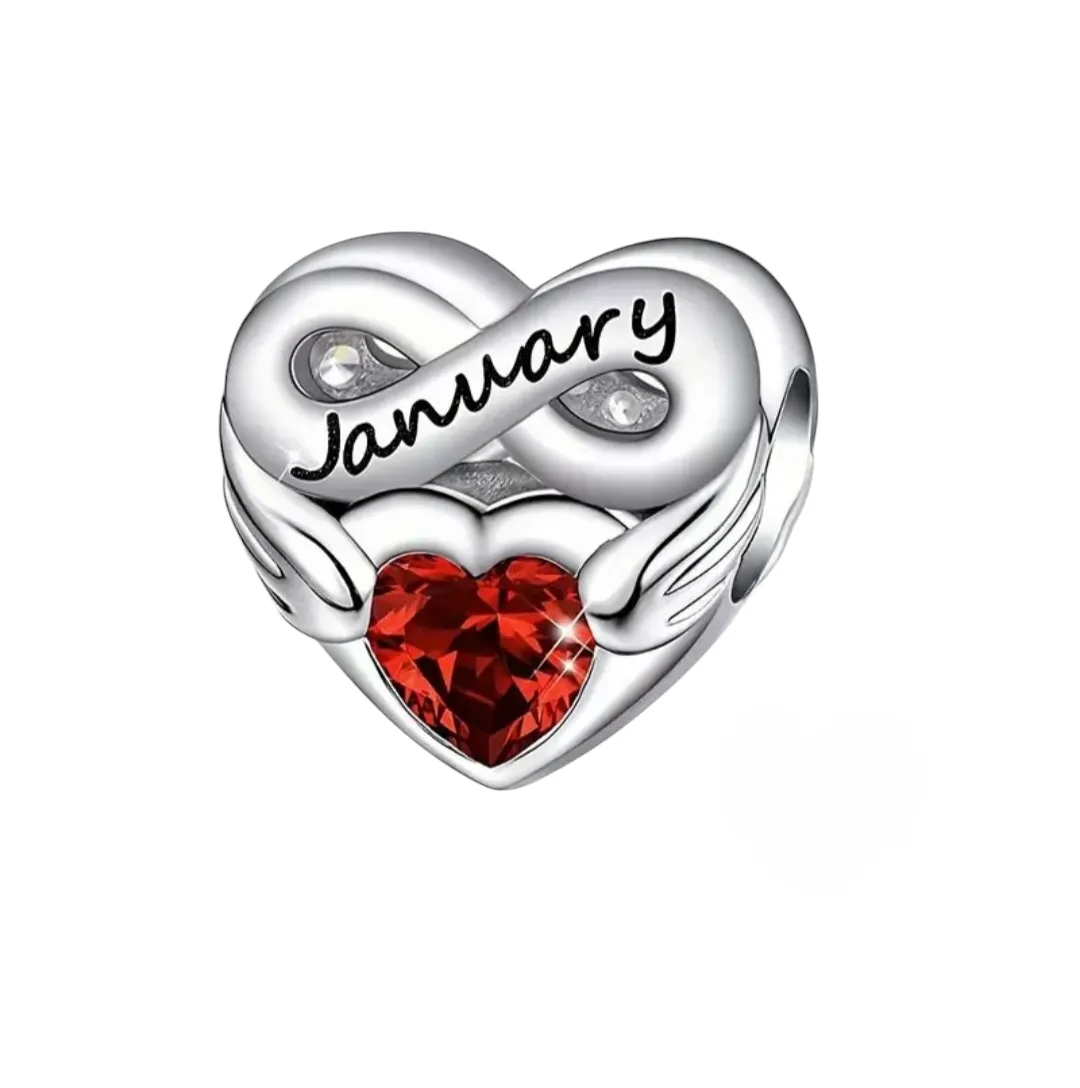 Infinity Heart-Shaped Birthstone Charm for Birth Months - January
