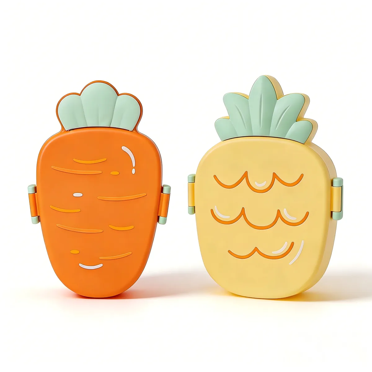 2 Pieces Packed Together Cute Fruit Shaped Kids Bento Lunch Box - Orange, Yellow