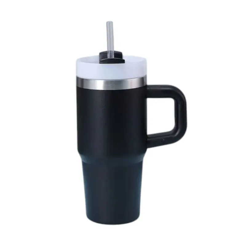 Tumbler with Handle and Straw - Black