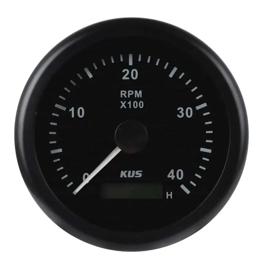KUS 85mm Marine Grade Tachometer - Up to 4000 RPM with Digital Hour Meter - Black