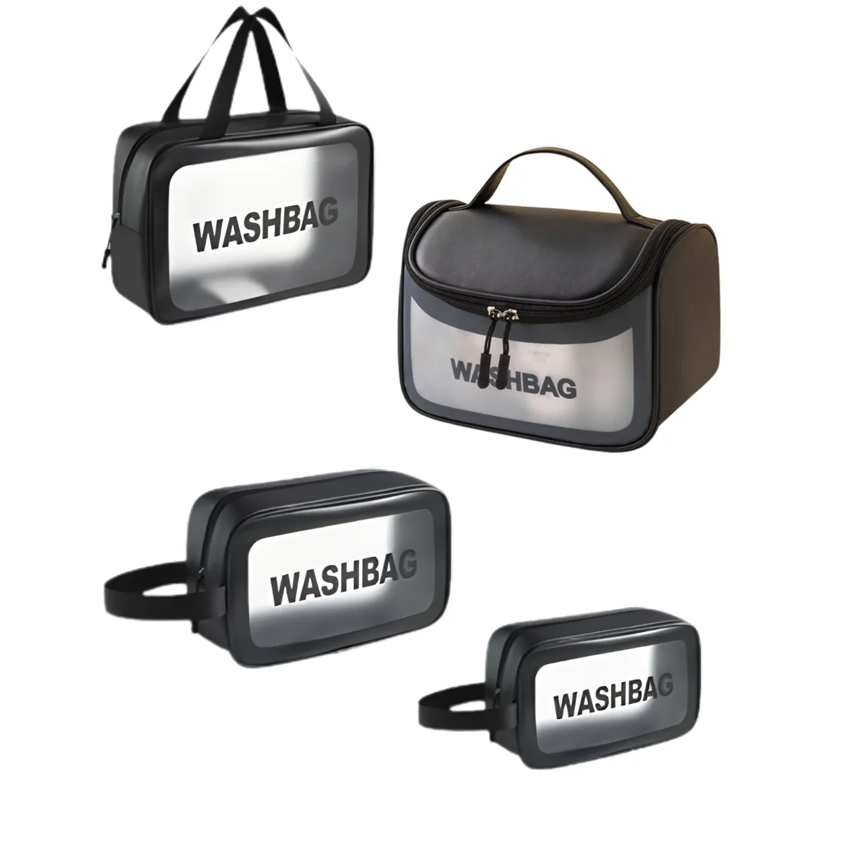 Bestby- 4 Sizes Transparent Soft PVC Toiletry Makeup Bags Travel Organizers - Black