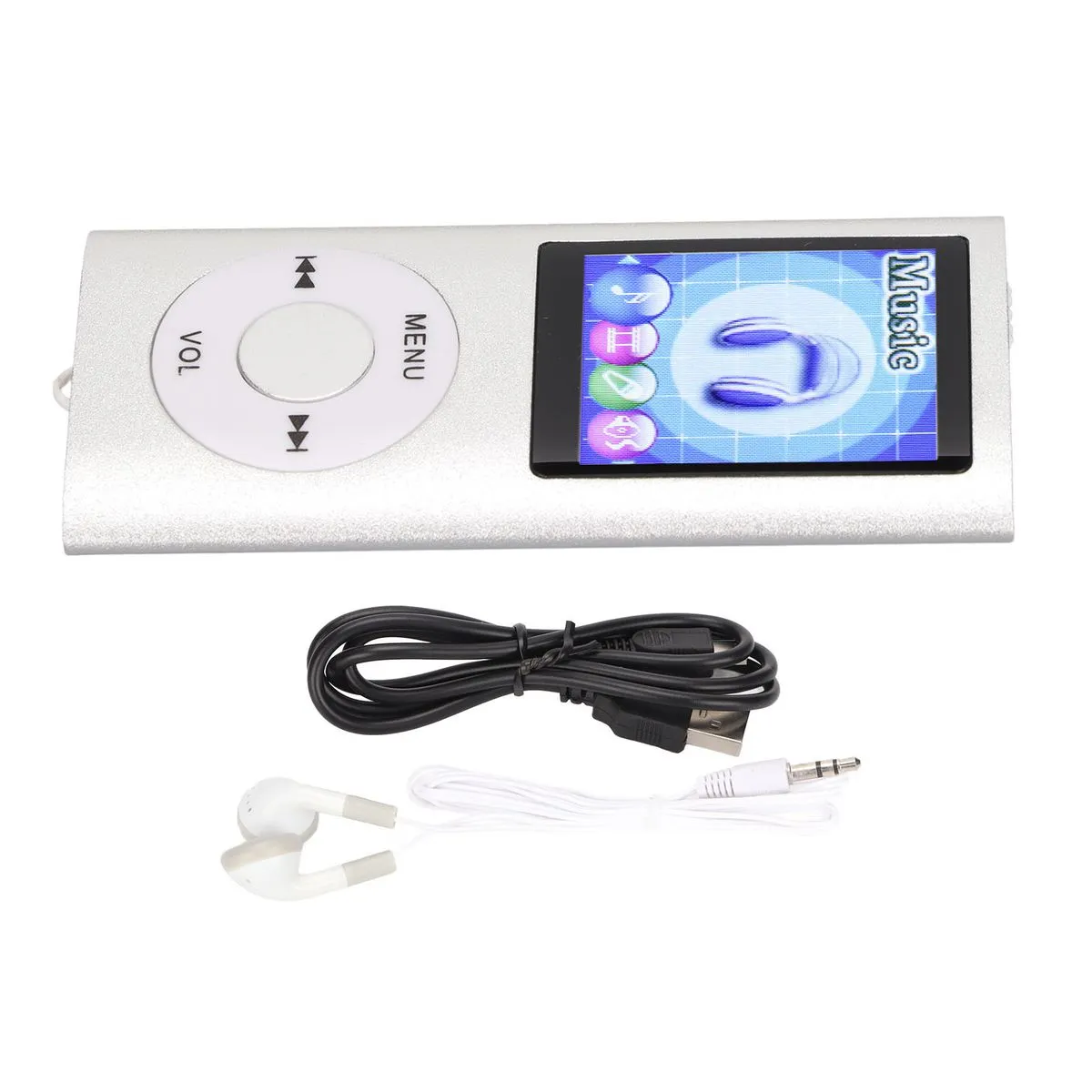 1.8 Inch Color Display Screen, Multifunctional Portable Silver MP3 Music Player
