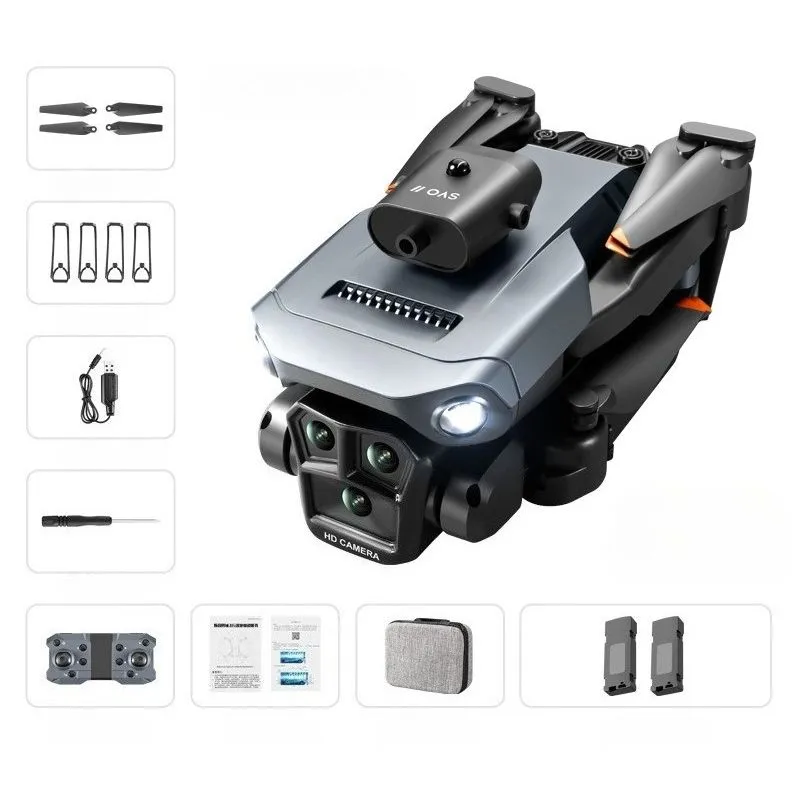 Triple Camera Drone with Obstacle Avoidance, HD Aerial Photography - Grey