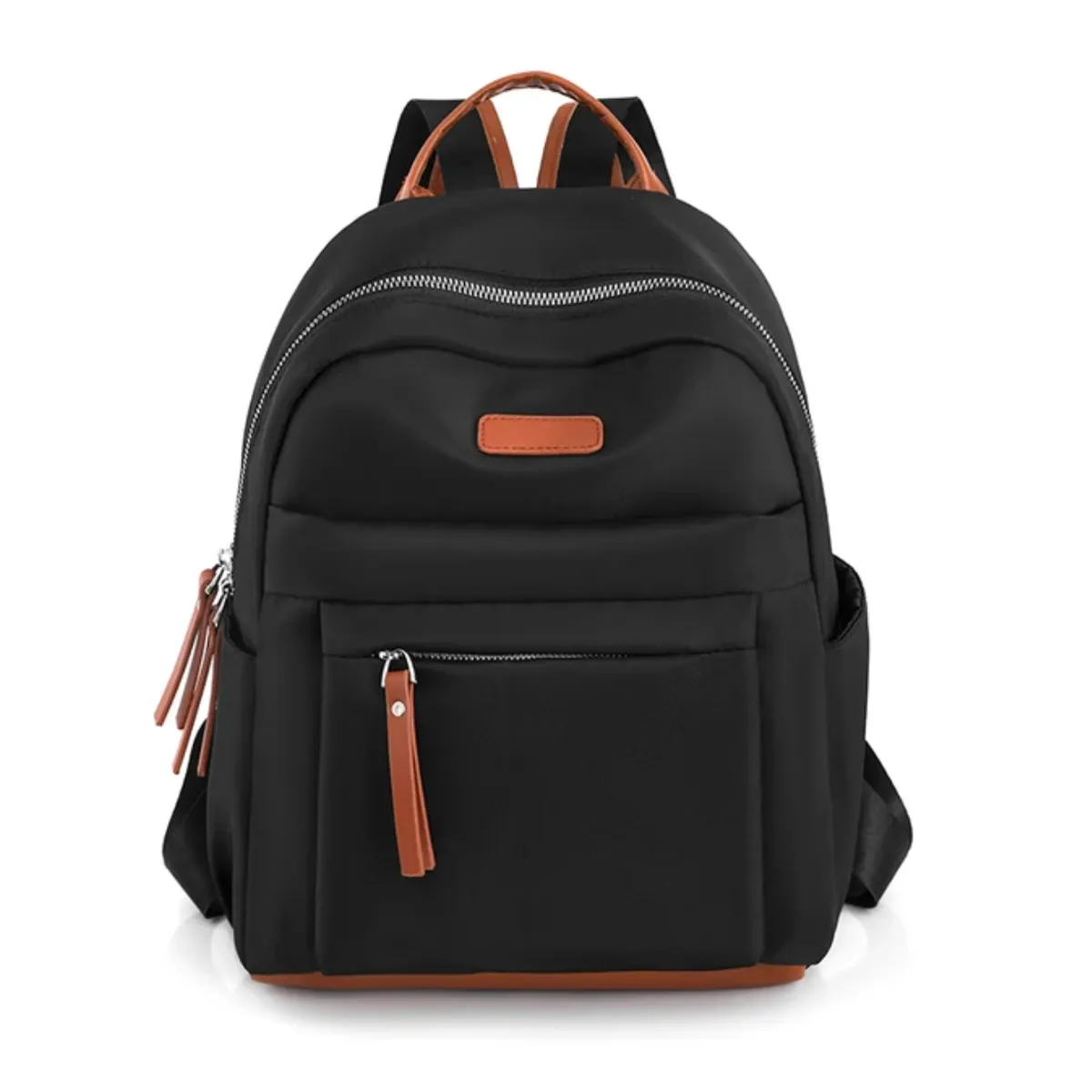 Soho Nylon Backpack with Faux Leather Accents - Black