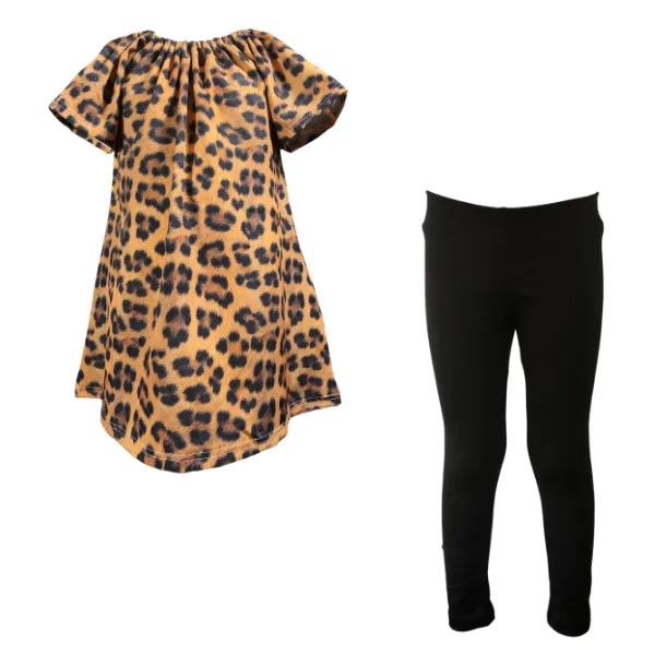 Baby/Toddler/Kids-Gathered Peasant Neck-Top & Capri Legging - Leopard Print