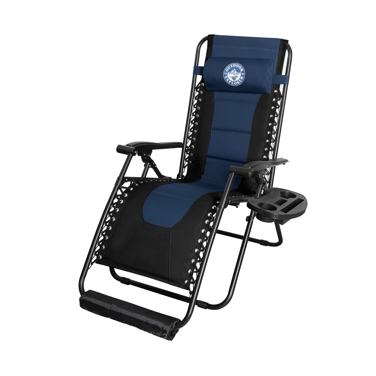 Outdoor Explorer 160kg Padded Sun Camping Lounger - Folding Recliner Chair - Midnight Blue