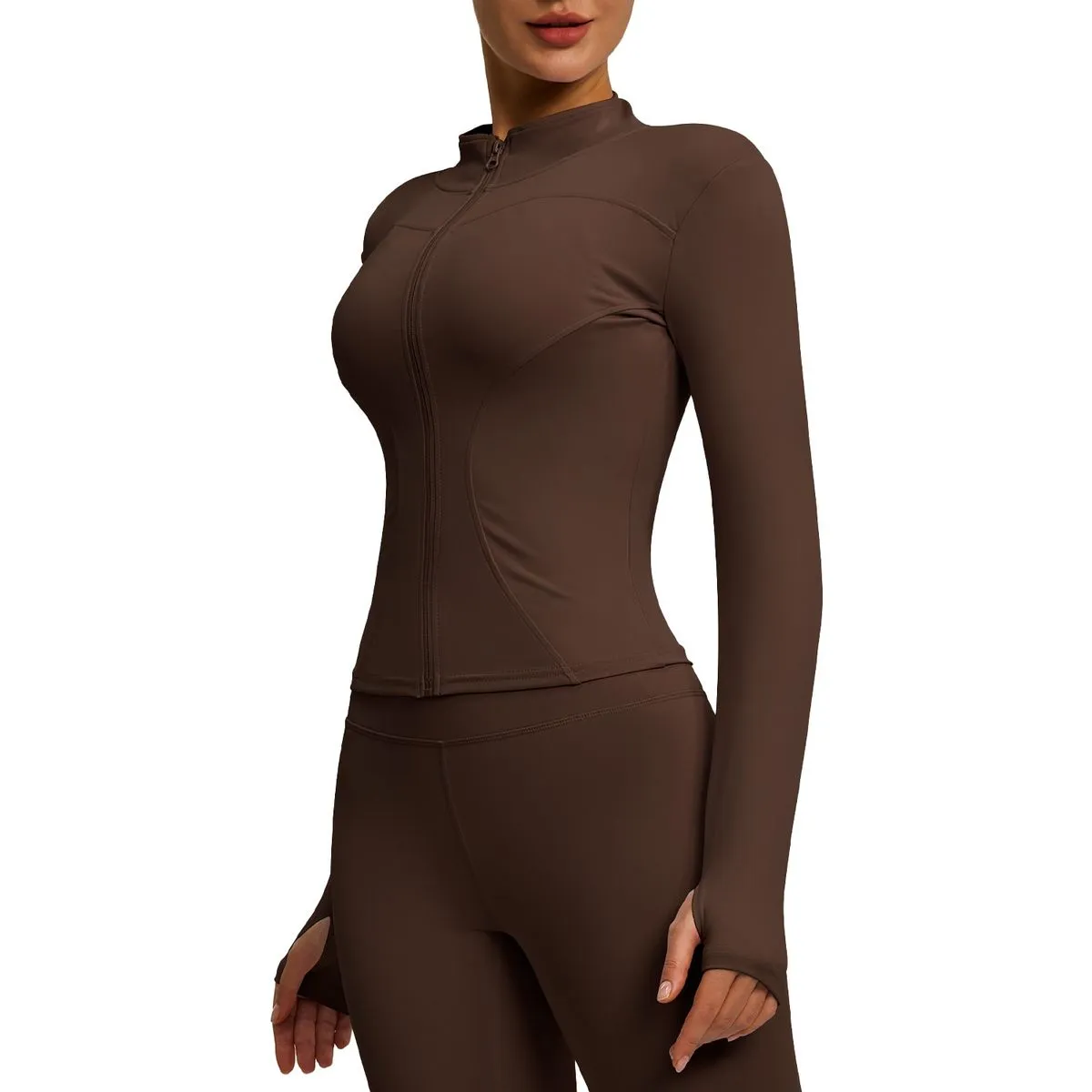 Women's Slim Fit Full Zip Yoga Sports Jacket with Thumbholes