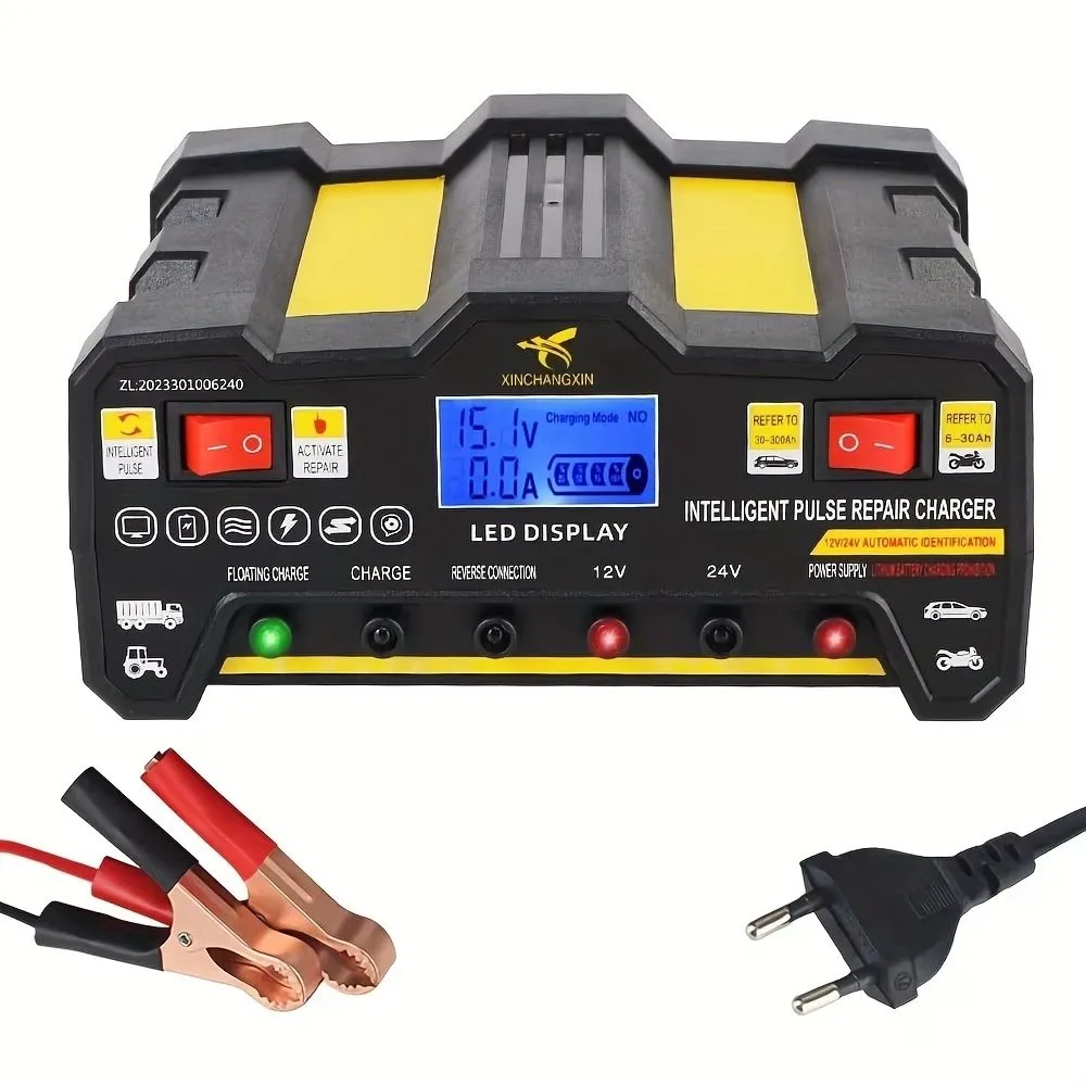 600W Intelligent 12V/24V Battery Charger with Pulse Repair & LED Display
