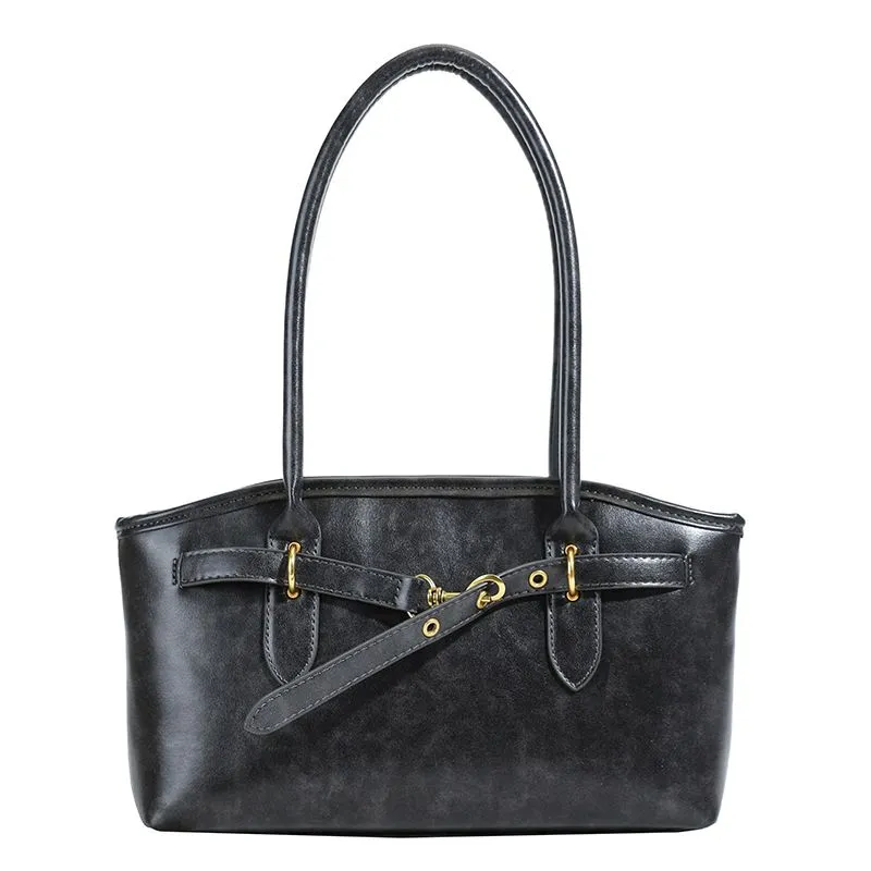 Large capacity tote bag, retro fashion women's shoulder bag - Black