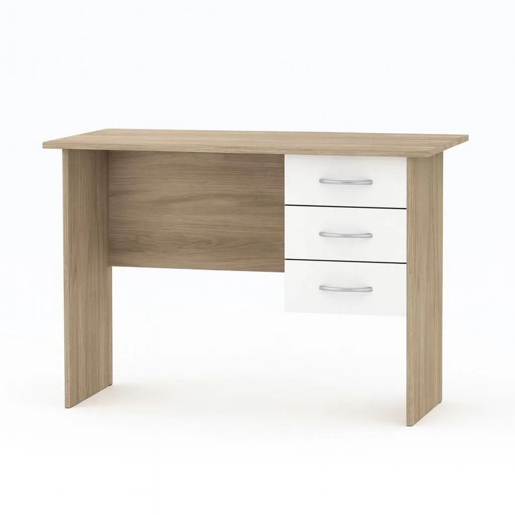 Megafurn Simple Work Desk With 3 Drawers - Ivory Oak + White