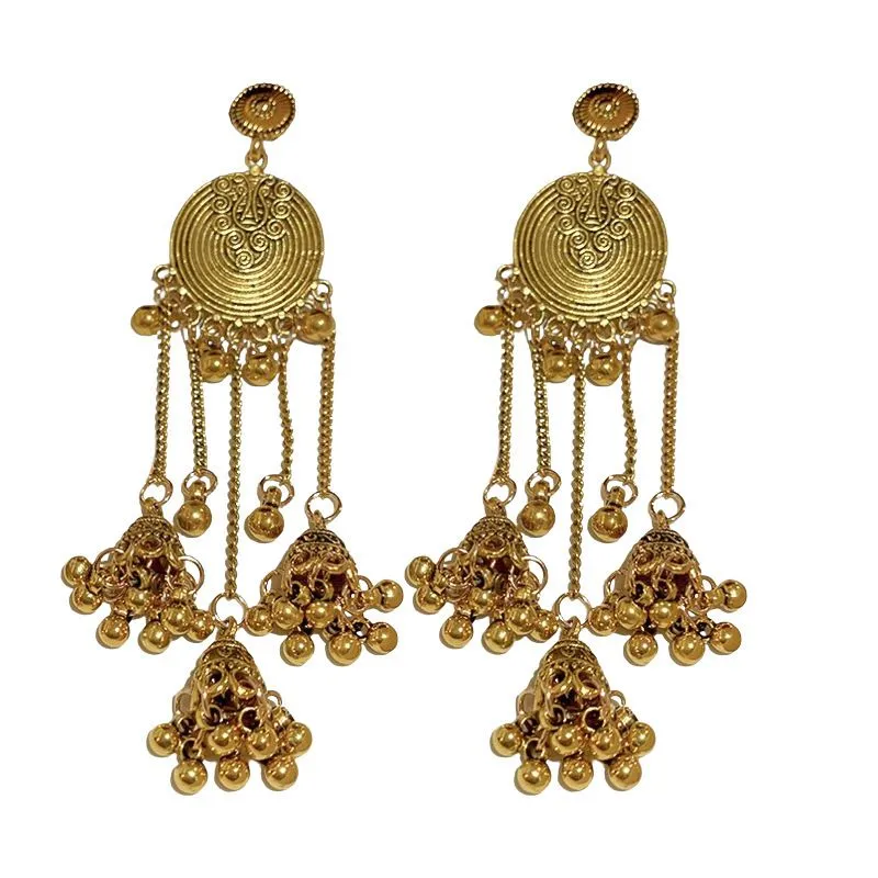 Round Wind Chime Tassel Silver Needle Earrings