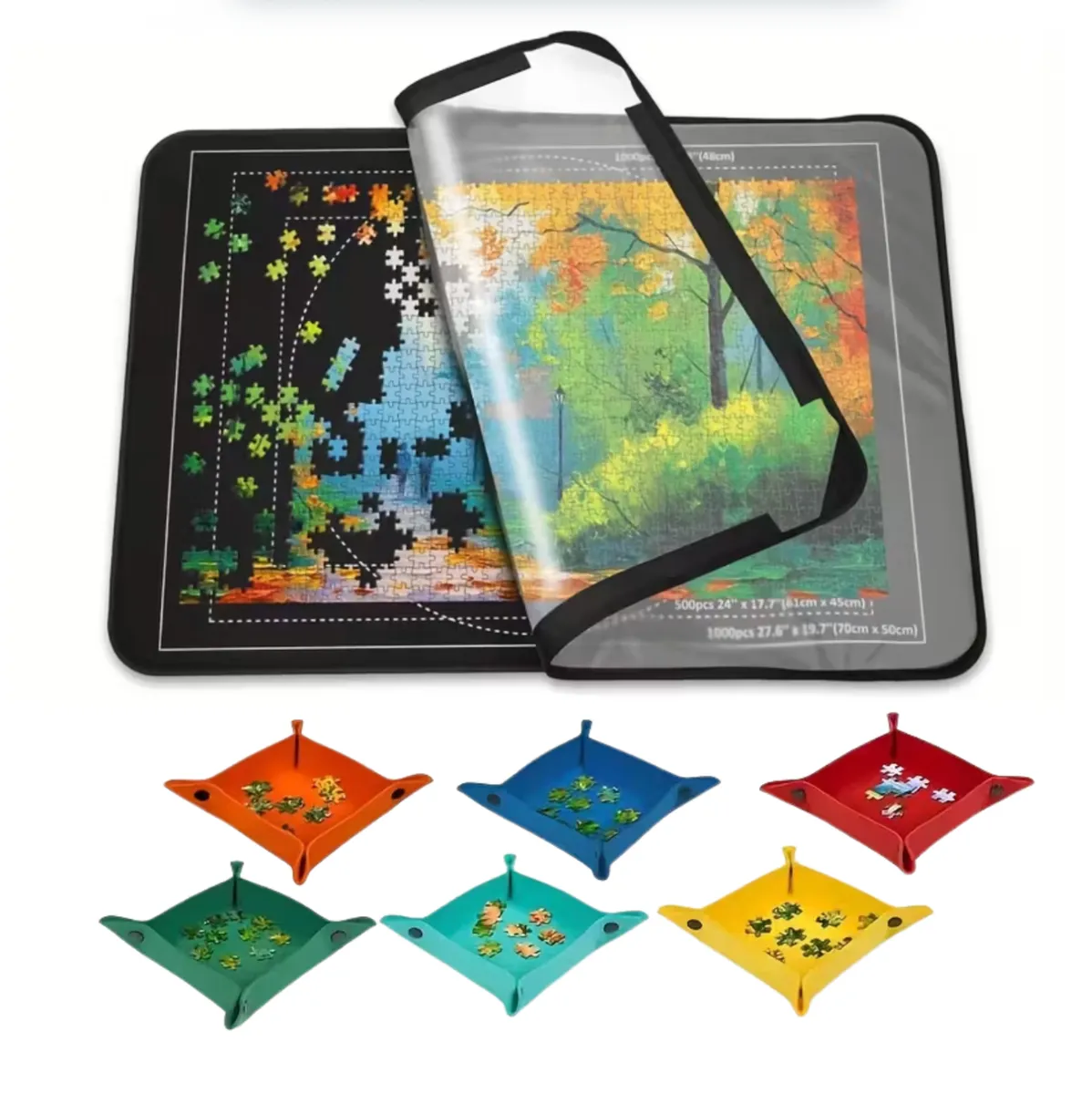 Portable Puzzle Board with Cover & Sorting Trays - Black