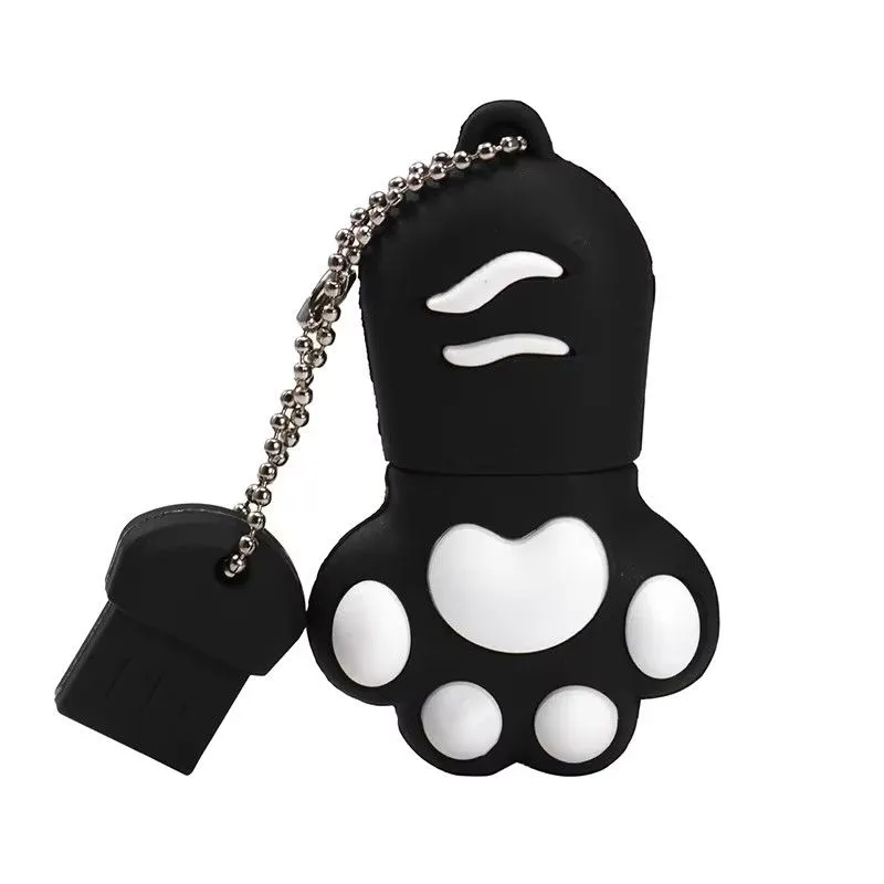 Cat Paw USB Flash Drives 64GB Colorful Pen Drive Key Chain Memory Stick - Black