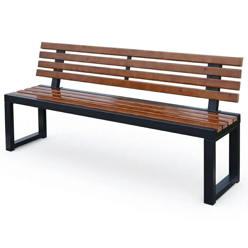 Outdoor Garden Bench Wooden Patio Bench With Backrest For Lawn Poolside