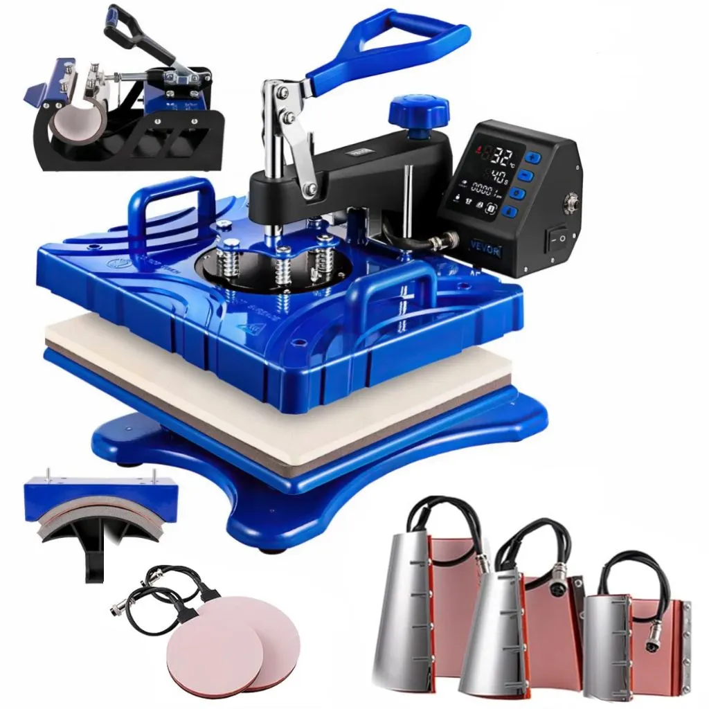 Heat Press 12 x15inch 8 in 1 with 11 OZ Tumbler Press, 360 Swivel Away blue