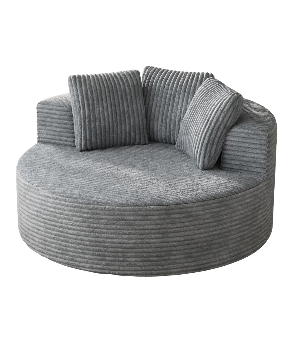 Luxe Round Corduroy Lounge Chair Grey