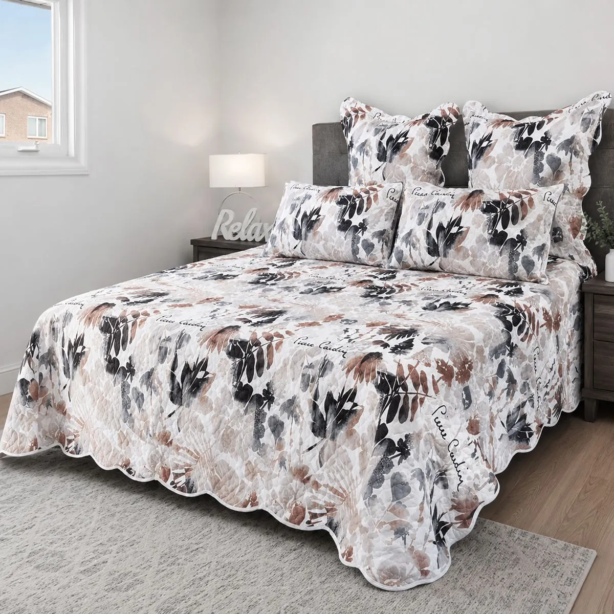 Pierre Cardin - 5 Piece Printed Scalloped Quilt Set - 260x230cm - Zoe