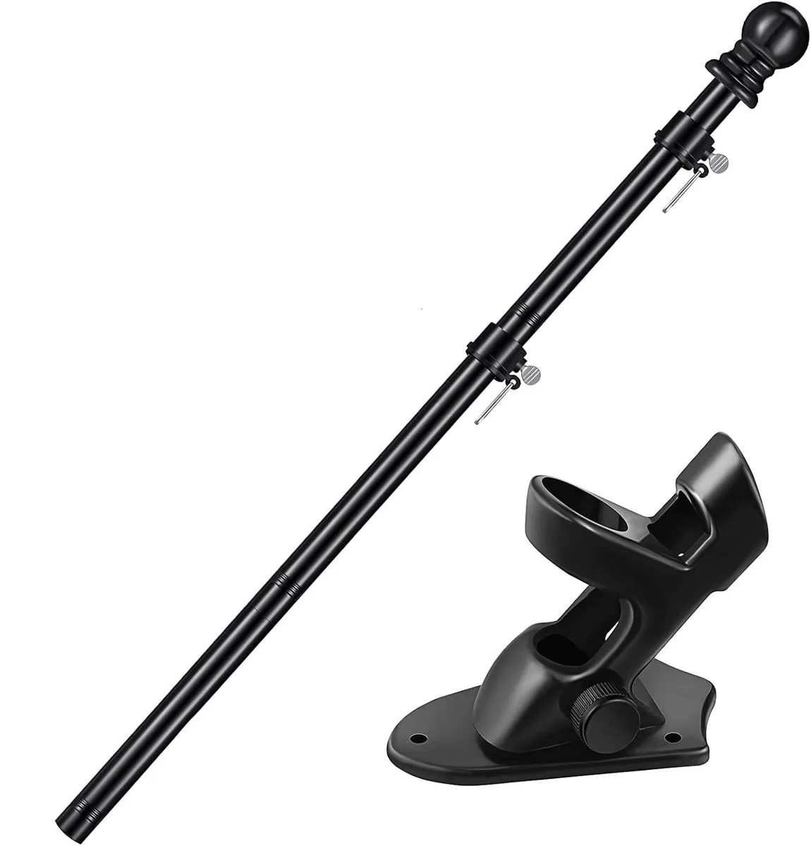 Garden Decor Wall Mounted Black Stainless Steel Flag Pole - 189cm