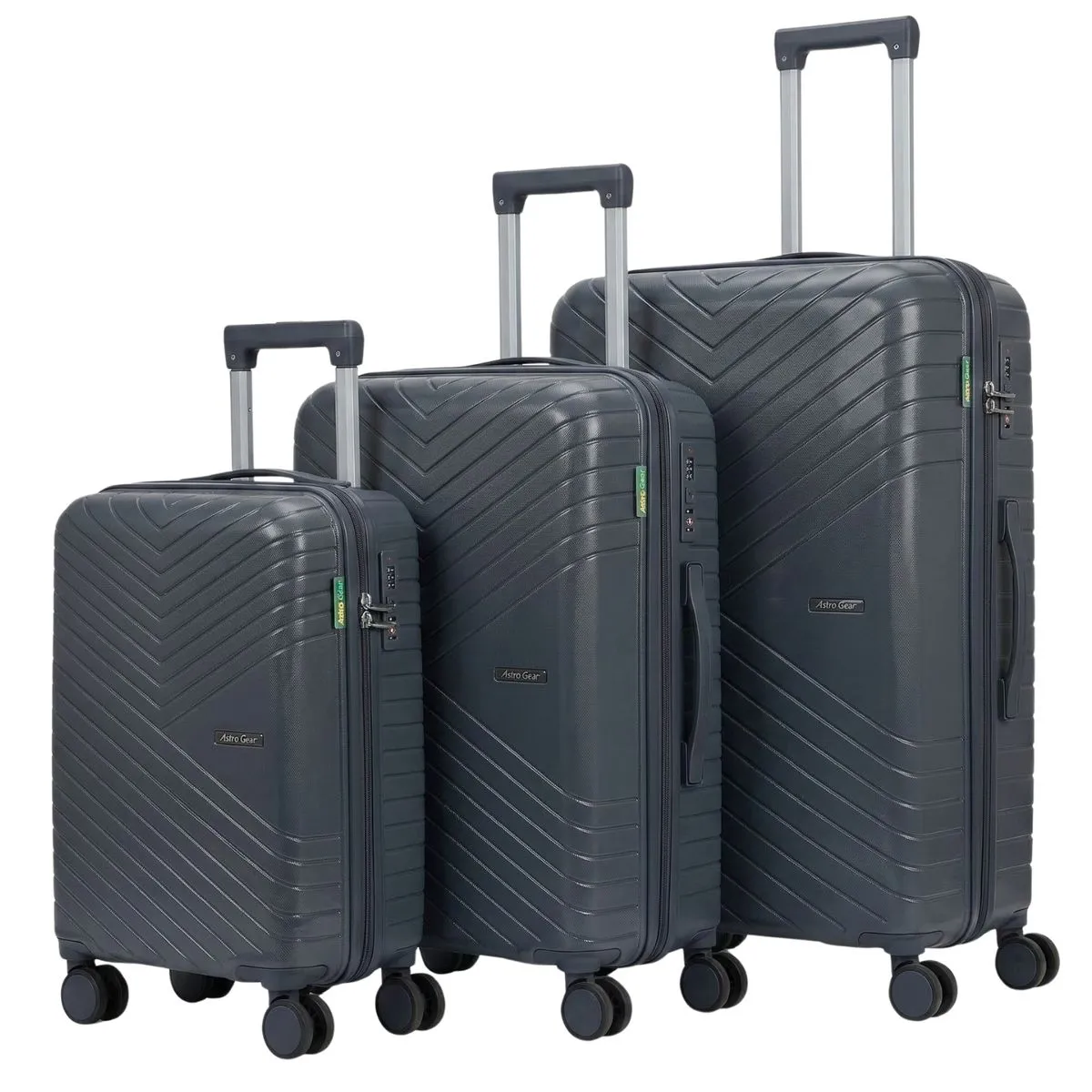 Astro Gear- Xbriege Polypropylene Suitcase Set 8 Wheel - 3 Piece - Grey