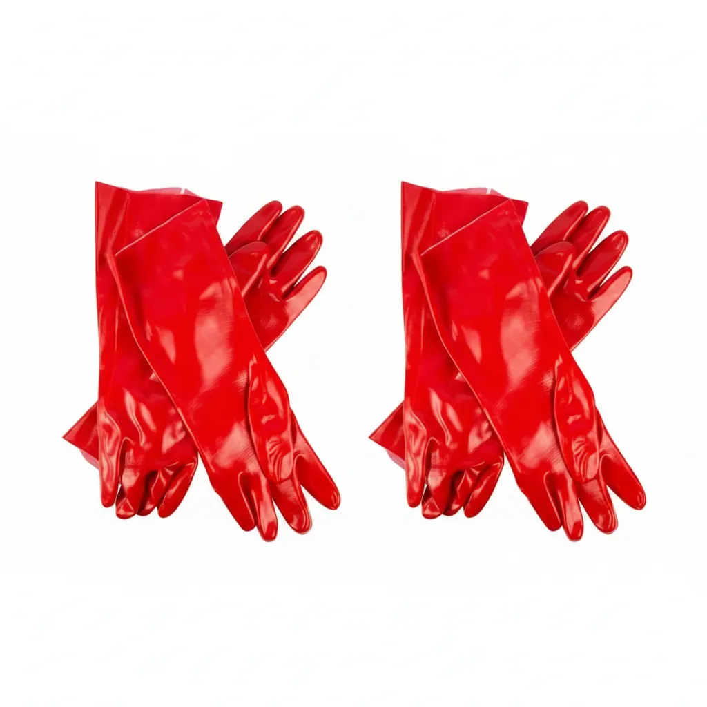 Durable PVC Open Cuff Safety Gloves 35 cm for Cleaning & Gardening - 2 Pack
