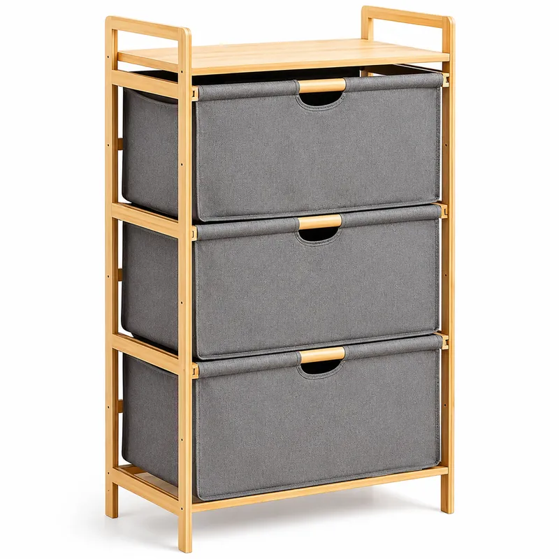 Bamboo Bathroom Storage Shelf with Drawers, 4-Tier Slim Unit