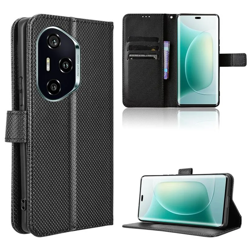 Flip Cases For Honor 300 Pro Magnetic Buckle Shockproof Wallet Cover - Black