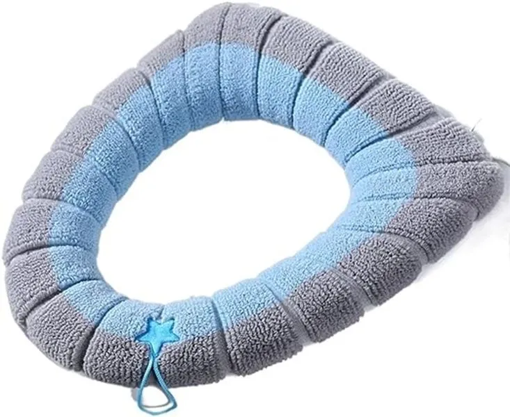 Washable Soft Warmer Toilet Seat Cover Cushion Mat/ for Winter - Grey and Blue